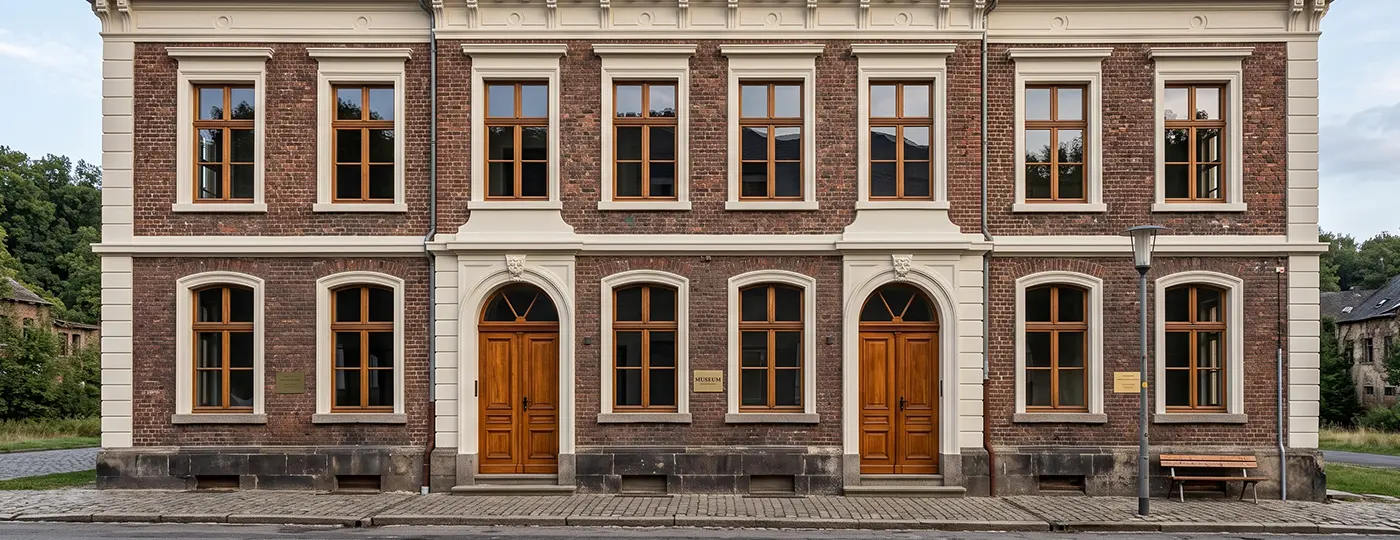 Historisches Gebäude mit Ziegelfassade vor der Renovierung
