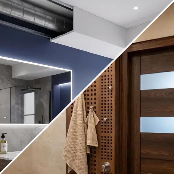 Ein Vergleich alternativer Verkleidungen für Rohrleitungen und Versorgungsleitungen im Badezimmer.