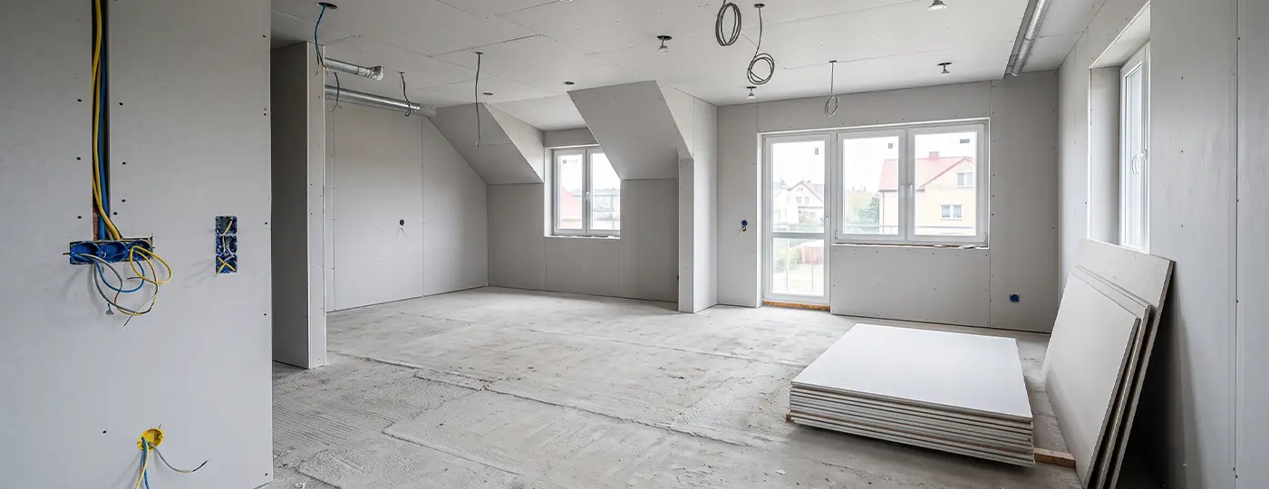 Dachboden mit Gipskartonplatten verkleidet.