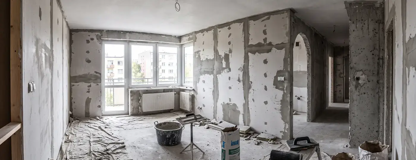 Wohnung im Rohbauzustand, vor dem Feinspachteln.