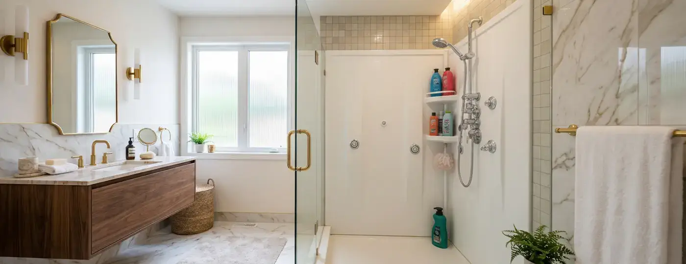Badezimmer mit alter Duschkabine.