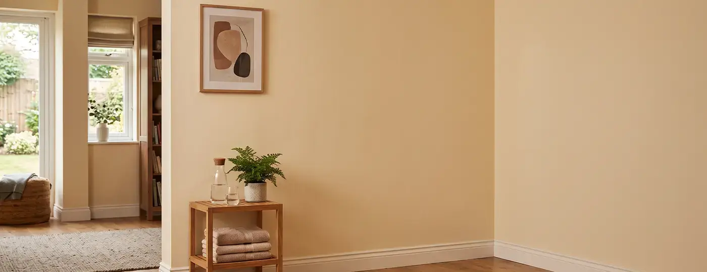 Eine leere Ecke in einem hell gestalteten Raum, vorbereitet für die Montage einer Infrarotsauna.